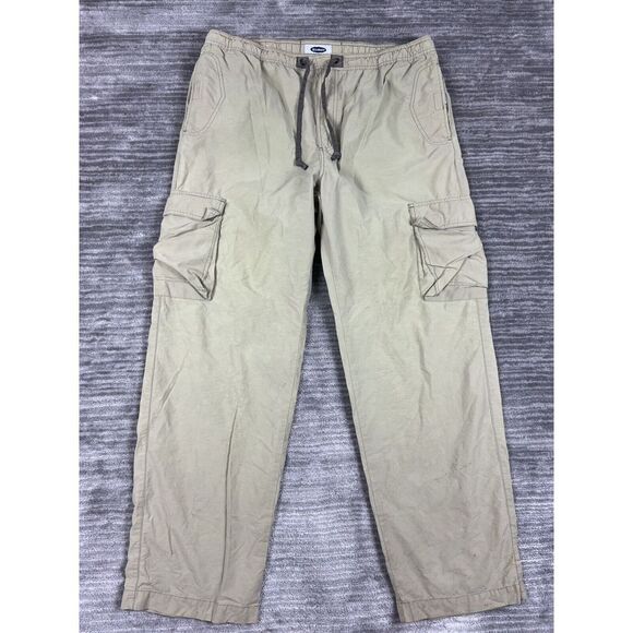 Old Navy Pants Mens Large Beige Cargo Utility Cotton Nylon Straight‎ Drawstring - Picture 1 of 16